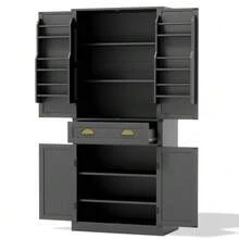 182 Cm Storage Cabinet, 4 Doors And 1 Drawer, 2 Doors With Shelves, 6 Storage Compartments And 4 Adjustable Shelves, Suitable For Kitchen, Dining Room And Living Room, White - Black - View 11
