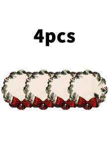 2/4/600pcs Christmas Party Flower Placemats - Vintage Holly And Red Bow Wreath; 13.78 Inch Linen Material; Tabletop Decor Non-Slip, Heat-Resistant And Machine Washable - Multicolor - View 11