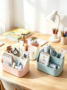 8pcs/1pc Divided Plastic Desktop Storage Box, Solid Color Minimalist Compartment Organizer, Suitable For All Seasons, Ideal For Women And Teenagers, Can Be Used In Bedroom Vanity, Dorm, Office Desk, To Store Cosmetics, Stationery, Small Items And Soft Rubber Toy Collectibles - Multiple Styles - View 2
