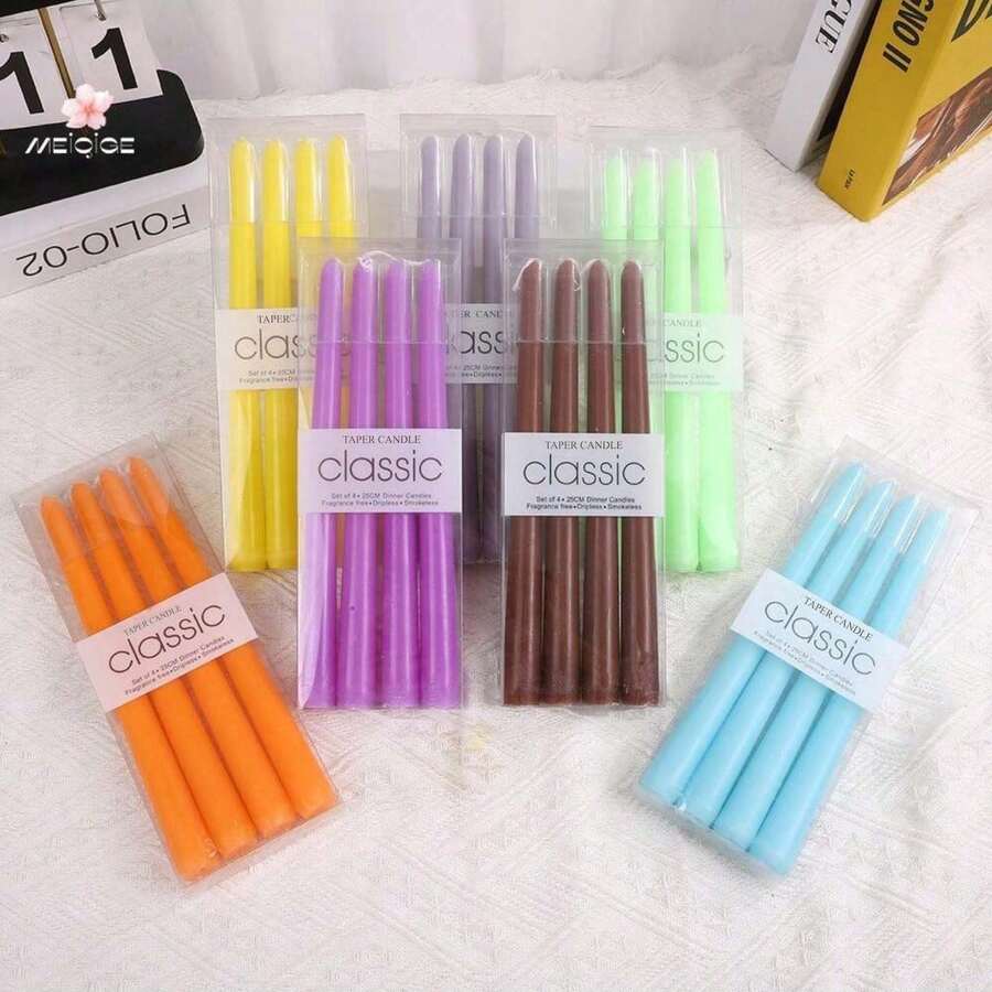 4 件/盒锥形蜡烛,有红色、粉色、紫色和白色可供选择,适合复活节、毕业典礼和其他节日场合,浪漫蜡烛用于家居装饰,送给朋友和女性的礼物,非常适合婚礼、活动、舒适的餐厅和家居装饰。 - 彩色 - 查看 1
