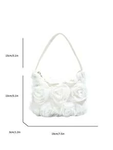 Girl's 3D Floral Handbag, Zipper Closure Rose Petal Clutch Bag, Evening Small Bag Suitable For Party, Gathering And Daily Use - A - View 3