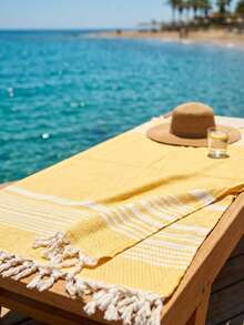 2 Pieces %100 Cotton Mykonos Peshtemal, 2 Peshtemals In Same Colour, 2 Peshtemal Suitable For Beach And Home Use - Mustard Yellow - View 8