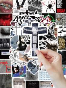 65 Pcs Dark Gothic Meme Stickers, Edgy Aesthetic Decals With Occult & Symbol Mashups For DIY Personalization, Alternative Subculture Vinyl Set For Kindle, Laptop, Notebook, Journal, Scrapbook Suplies, Office Decor, Desk Accessorries - Multicolor - View 3
