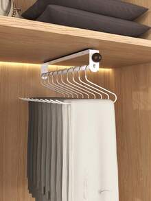 1pc Pull-Out Sliding Clothes Rack, Convenient And Fast, Multi-Functional Wardrobe Storage, Metal Clothes Rack, Heavy Duty Adjustable Clothes Rack, Space-Saving Clothes Rack Rod, Suitable For Bedroom Wardrobe, Apartment, Dormitory - White - View 7
