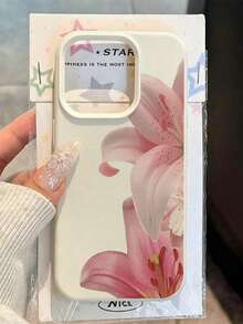 1件新款紅色百合花美學圖案磨砂荔枝紋全包覆TPU防震時尚手機殼，適用 11/12/13/14/15/16/17 Pro Max/Plus/7/8/XR、A56/55/54/53/52/51、S25/24/23/22/21系列防震保護殼 - 彩色 - 查看 1