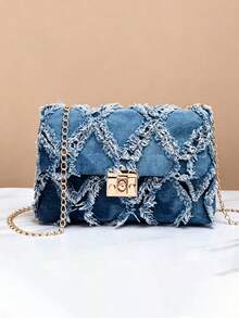 Spring Women's Tie Dye Denim Crossbody Bag -Inspired Quilted Chain Bag Jean Shoulder Bag Unique Tie Dye Small Square Bag Tote Bag Y2K School Style - 彩色 - 查看 12