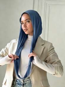 1pc Women's Instant Classic Basic Solid Color Hijab, Pre-Sewn Twisted Neck Scarf - Black - View 31