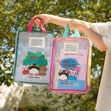 Carpeta con diseño de dibujos animados infantiles, transparente con asa, bolsa impermeable para material escolar, bolsa de almacenamiento de documentos. - Blanco - Ver 2