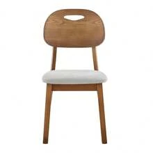 Modern Style Dining Chair Set (2 Pieces) / Oval Solid Wood Dining Chairs With Backrest / Wooden Chairs With Carrying Handles / Upholstered Kitchen Chairs / Suitable For Dining Room And Living Room - 灰+胡桃木色 - 查看 8