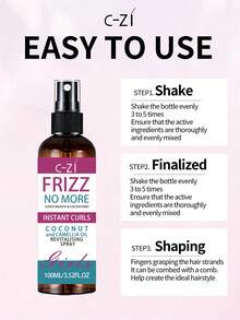 Spray para el cuidado del cabello C-ZI. Fórmula de rápida penetración que se hunde profundamente en el núcleo del cabello y retiene la humedad interior. Suaviza los mechones rígidos y secos y previene los enredos y la sequedad. Domina el frizz y deja el cabello suave y sedoso. Ideal para cabello rizado. 100ml/3.52fl.Oz - 100 ml - Ver 7