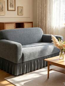 1pc Dark Gray Elastic Skirt Style Sofa Cover, Modern Pattern, Machine Washable, Water-Resistant, Dust-Proof, Non-Slip Home Decor Sofa Cover, Suitable For 1/2/3/4 Seater, All Seasons - Dark Grey - View 2