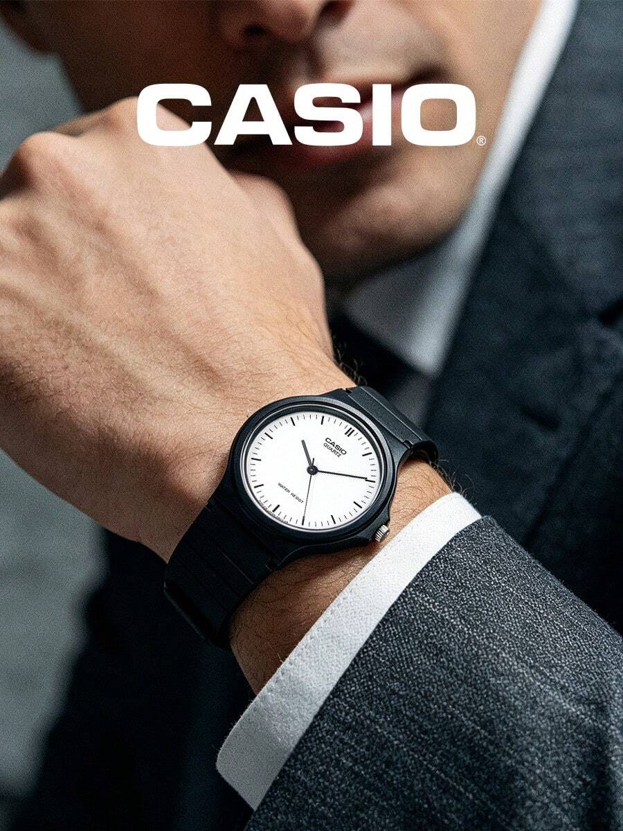 Casio 1 件男女通用石英模拟手表,简约圆形表盘轻巧腕表,MQ-24-7E - 黑色 - 查看 1