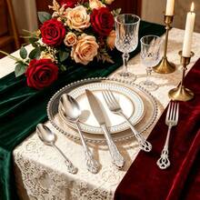 European Vintage Embossed Hollow Handle Stainless Steel Cutlery Set | Gold/Silver Mirror Polished, Non-Slip And Dishwasher , Multi-Piece Set, Suitable For Western Dining And Party Decoration - Silver - View 8