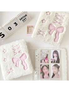 Ballet Style Bow Plush A6 Card Album, Loose-Leaf Inner Pages, Small Card Idol Collection Storage Album, 1pc Bow Star Plush Photo Card Storage Album, Cute Photo Card Storage Box, Photo Card Storage Box - A - View 6