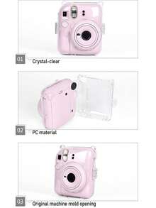 Clear PC Crystal Camera Case With Rainbow Strap For Fujifilm Instax Mini 11 Mini 12, Shockproof Transparent Protective Cover With Lens Cap, Portable Travel Instant Camera Hard Shell Accessory - View 4