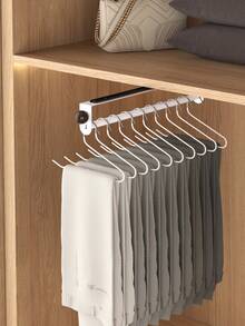 1pc Pull-Out Sliding Clothes Rack, Convenient And Fast, Multi-Functional Wardrobe Storage, Metal Clothes Rack, Heavy Duty Adjustable Clothes Rack, Space-Saving Clothes Rack Rod, Suitable For Bedroom Wardrobe, Apartment, Dormitory - White - View 6
