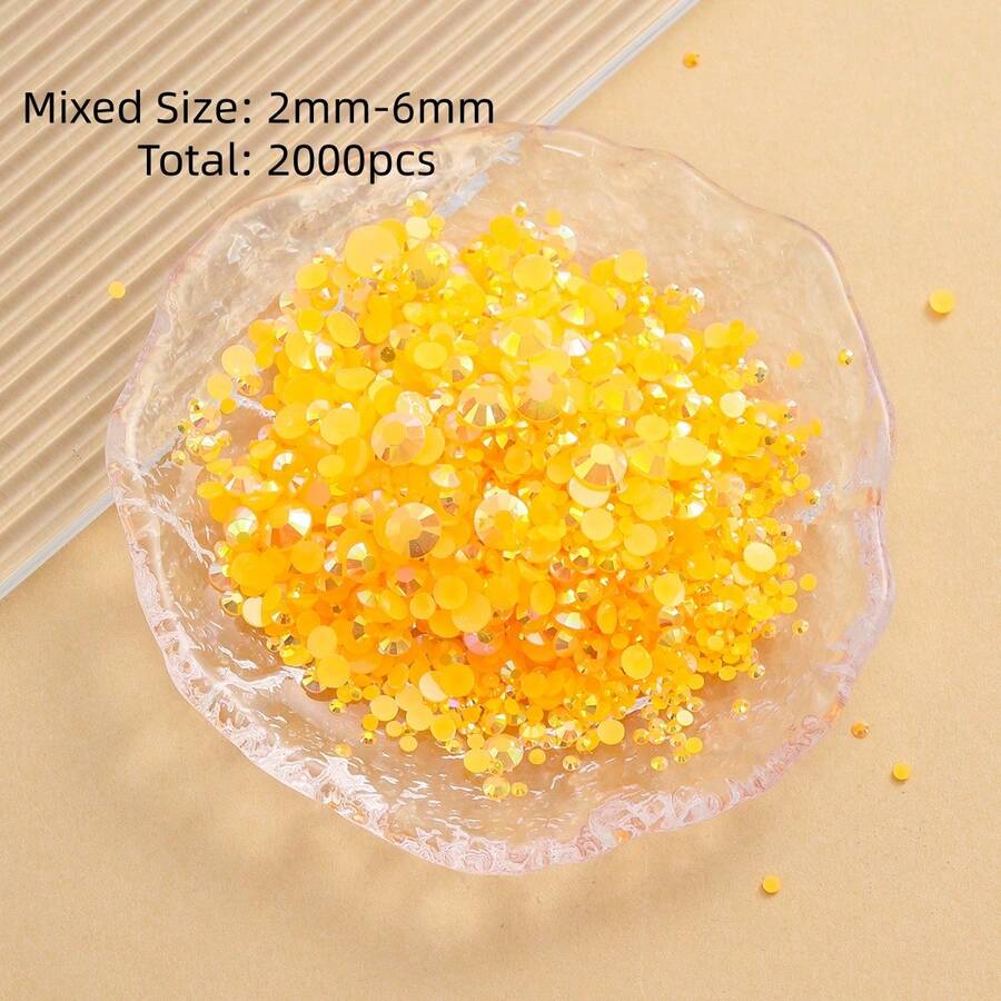 2MM-6MM 混色 2000顆/包 圓形平底樹脂水鑽果凍糖 AB色亮面亮片 DIY 寶石裝飾,可用於衣服、包包、鞋子、馬克杯、瓶子、杯子、手機及 DIY 配件 - 淺橙色53 - 查看 1