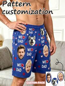 1Pc Men Custom Multi Face Photo We Love Dad Blue Pajama Shorts Personalised Male Lounge Shorts Sleep Bottoms Father Day Present - Multicolor - View 4