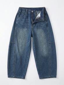 Boys' Fashion Curved Leg Denim Jeans, New Style Long Pants For Spring/Autumn/Winter - Medium Wash - View 6