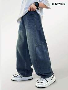 Boys' Fashion Curved Leg Denim Jeans, New Style Long Pants For Spring/Autumn/Winter - Medium Wash - View 13