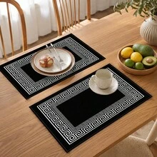 1 Peça Jogo Americano de Linho Preto e Branco, Tapete de Café da Manhã, Tapete de Café, Tapete de Xícara, Tapete de Tigela, Acessório de Decoração de Cozinha Doméstica, Jogo Americano Fácil de Limpar, Adequado para Casa, Restaurante, Decoração de Restaurante, Presente de Feriado, Presente para Amigos, Conjunto de Múltiplas Peças - Multicolorido - Visão 8