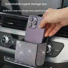 1pc Car Air Vent Organizer, Car Coin Holder, Rhinestone Car Air Vent Leather Pocket, Universal Car Accessory Shiny Car Small Bag With Hook, Suitable For Fashion Glasses, Keys, Coins - A - View 8