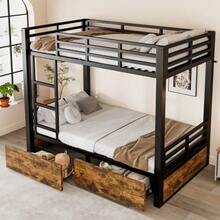 Metal Bunk Bed With Drawers, Space-Saving Children's Bed Storage Bed - 黑色 - 查看 6