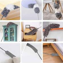 2/4pcs Ultra Soft Microfiber Dusting Cleaning Set With Extendable Pole, Flexible Duster, Suitable For Ceiling Fans, High Ceilings, Blinds, Furniture, Air Conditioners, Car Surfaces, Ideal For Kitchen, Bathroom, Home Cleaning - Grey - View 2