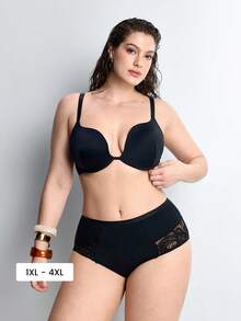 Slumbrini Plus Size Women Sexy Black Lingerie, Casual Comfortable Minimalist Racerback Bra, Deep V Sexy Knit Bra - Black - View 2