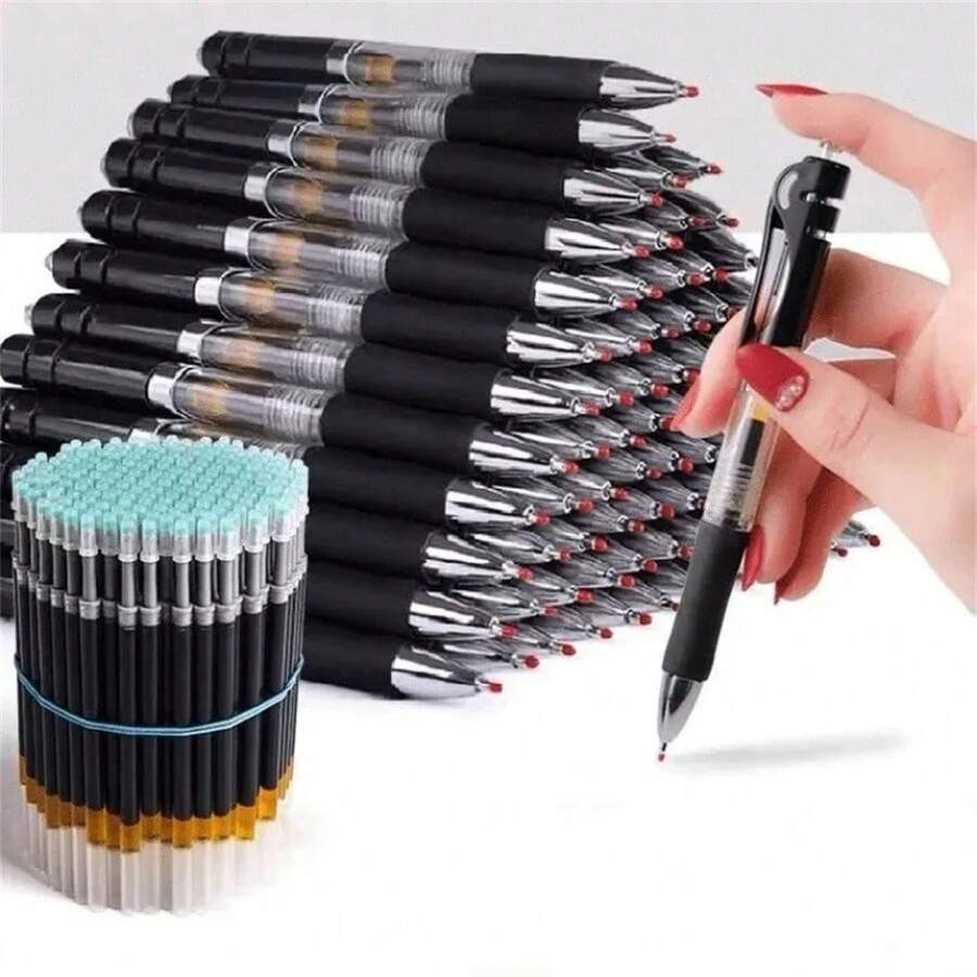 23/33pcs Retractable Ballpoint Pens, Large Capacity 0.5mm Black/Red/Blue, Replaceable Refills, Student Stationery - A - View 1