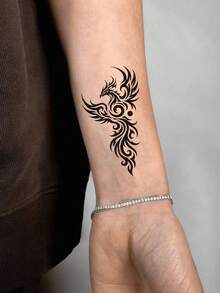12pcs Totem Pattern Tattoo Stickers, Waterproof Men's Temporary Tattoos For Hand, Leg, Arm And Body Makeup, Wolf, Dragon Totem Fake Tattoo For Women, Hand Tattoo Suitable For Holiday, Daily Body Wear - Black - View 2