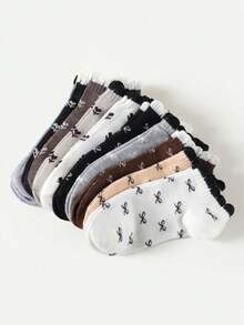 5/10 Pairs Girls Big Kids Spring Sweet Floral Bow Puff Cuff Short Socks - Multicolor - View 4