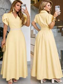 Women Long Dresses - Yellow - View 4