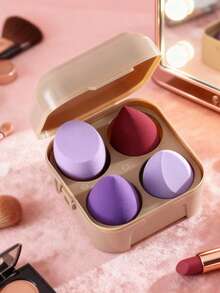 4pcs Makeup Sponge Set With Storage Box, Wet & Dry Dual-Use Makeup Sponges For Foundation, Concealer, Powder, Practical Vanity, Bedroom, Travel Makeup Accessories, Practical Daily Necessities, Ideal Christmas/Holiday Gift For Women - Multicolor - View 8
