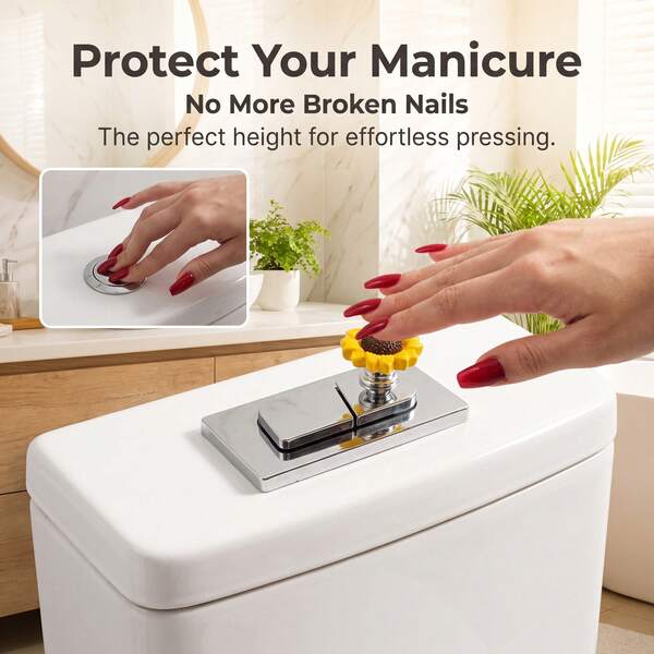 10 piezas Botón de descarga de inodoro con diseño de girasol, pomo autoadhesivo, protector de uñas, decoración de baño impermeable y linda, extensor de tanque de agua de inodoro estilo granja, regalo cómodo para el hogar en otoño, accesorios de renovación del hogar de moda.