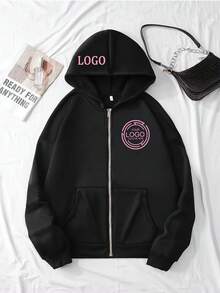 Autumn/Winter Personalized Women's Custom Sweatshirt - Halloween Customization - Front, Back, Double-Sided Customization, Women's Sports Top Black - Black - View 5