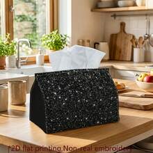 1pc 2D Flat Print Abstract Glow-In-The-Dark Texture Tissue Box, Non-Embroidered Starry Black Spotted Pattern, Easy To Clean, Outdoor Party Supplies, Daily Desktop Tissue Storage Box, Suitable For Bedroom, Living Room And Car Interior Home Decor - Multicolor - View 2