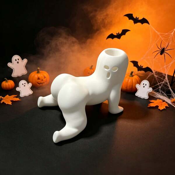 1/2pcs White Quirky Ghost Human-Shaped Planter, Matte Abstract Asymmetric Succulent Pot, Halloween Niche Creative Desktop Greenery Container, INS Style Bedroom Living Room Entryway Fun Soft Decor Ornament