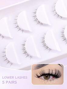 MKHLINA 5 Pairs Lower False Eyelashes, Ultra Soft Fine Stem, Lifelike Natural, Reusable, Comfortable Lightweight, Manga Style Japanese Korean Thick Natural Curly Eyelash Extension, Cosplay Anime False Eyelashes Makeup Tool - Black - View 5