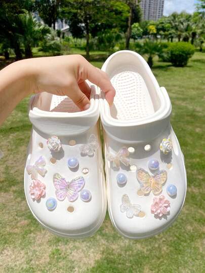 16 pièces Charmes de chaussures papillon, fleur, nœud, matériau en résine ABS, accessoires de chaussures pour sabots et sandales pour femmes