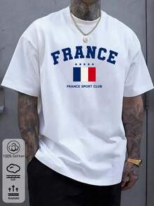 Herren-T-Shirt aus 100 % Baumwolle mit französischem Trikolore-Print für Sommer und Herbst, geeignet für Alltag, Streetstyle, Urlaub, Freizeit und Sport - Weiß 3 - Übersicht 2