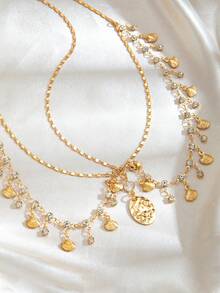 1pc Fashion Minimalist Alloy Heart-Shaped Tassel Rhinestone Basic Chain Headpiece, Girls Party Gift - Gold - View 3