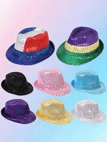Adult Sequin Fedora Hat, Stage Performance Dance Party Costume Hat, Unisex - A - View 8