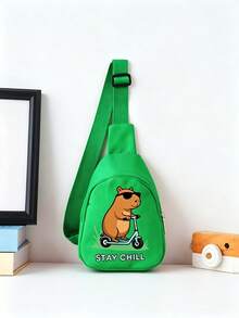 1pc Back To School Mini Fashion Simple Solid Color Cute Cartoon Capybara 2D Print Waist Bag Chest Bag, Lightweight Nylon Material Zipper Closure Coin Purse, Perfect For Daily, Travel, Vacation, Shopping, Outing - Multicolor - View 7