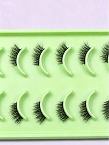 10 Pairs Natural Doll Eyelash Effect Half-Eye Style With Elongated Outer Corners, Suitable For Daily Commute And Dates - 彩色 - 查看 5