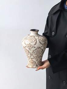 1个美式乡村风格裂纹陶瓷花瓶，复古花卉田园装饰花瓶，大容量壁炉架花瓶，适合插鲜花/干花，创意复古，节日派对装饰 - 彩色 - 查看 16