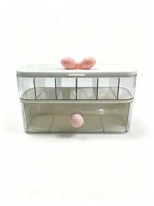 1pc Cream White With Pink Bow Decor Double Layer With Lid Dust-Proof Compartment Transparent Hair Accessory Storage Box - Multicolor - View 9