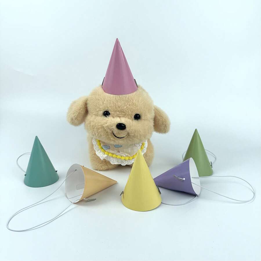 6/12PCS Macaron Solid Color Mini Party Hats, Cute Paper Party Hats For Pets, Flat Packed, Easy To Assemble - One Size Fits All - View 1