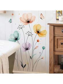 1pc Watercolor Transparent Butterfly Wall Sticker, Minimalist Nordic Removable Self-Adhesive Floral Wall Decal For Bedroom Living Room, Cozy Soft Home Decor - Transparent Butterfly - View 5