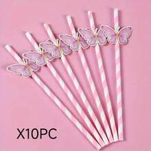 5/10 Sets Colorful Butterfly Straws For New Year Festival, Heat-Resistant High-Temperature Straws, Cute Girl Style, Disposable Straws For Juice, Party, Birthday, Gathering - Multicolor - View 15
